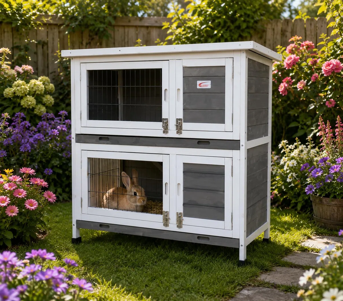 Bunny Business Kaninchenstall Meerschweinchen Outdoor Doppeldecker Kaninchenstall auf Beinen (Grau)