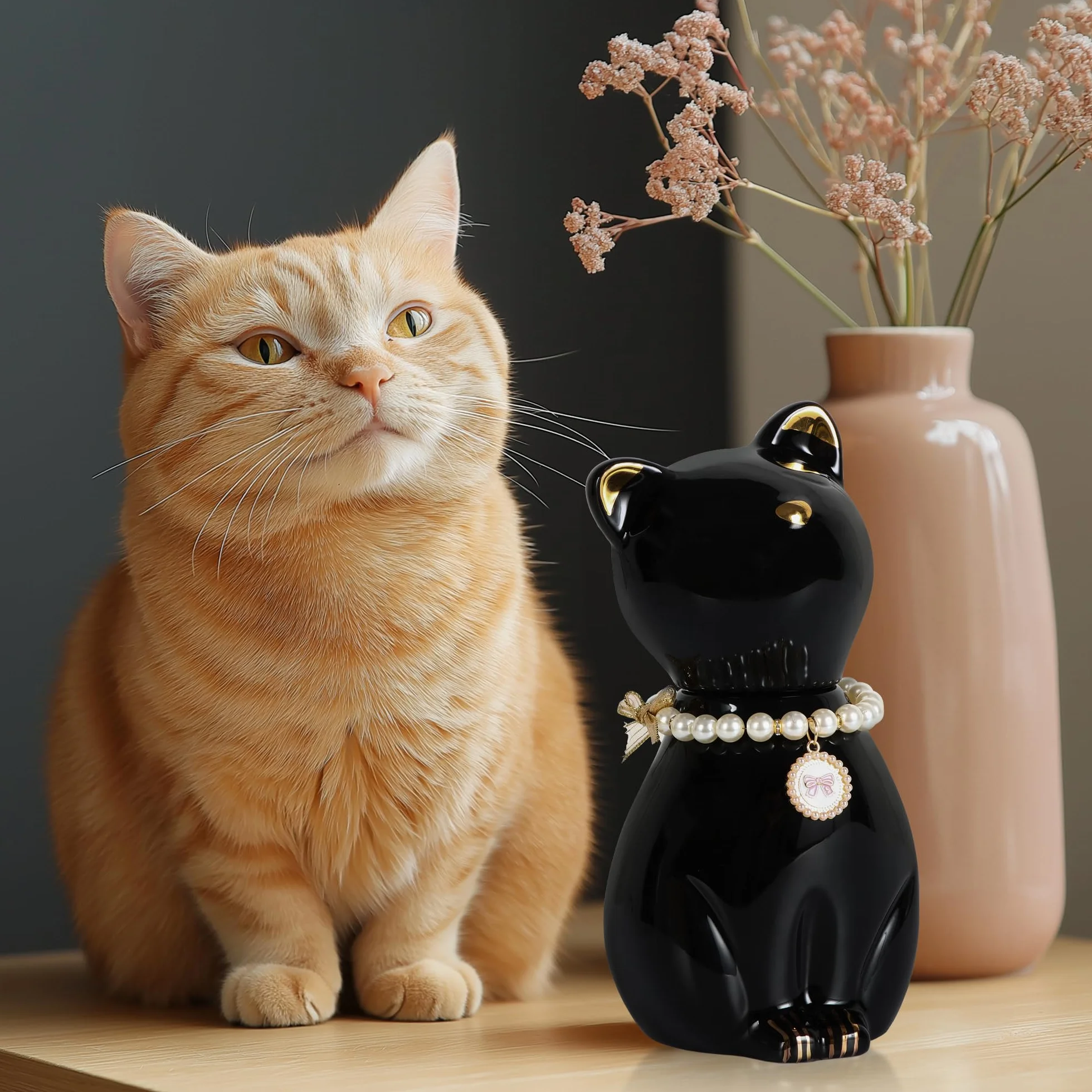 Katzenurne für Asche, Urne Katze,Katzenurnen für Asche,Haustier Einäscherung Schwarze Katze Urnen für Asche, Tierurnen für Katze Mit Katzenhalsband （8kg）