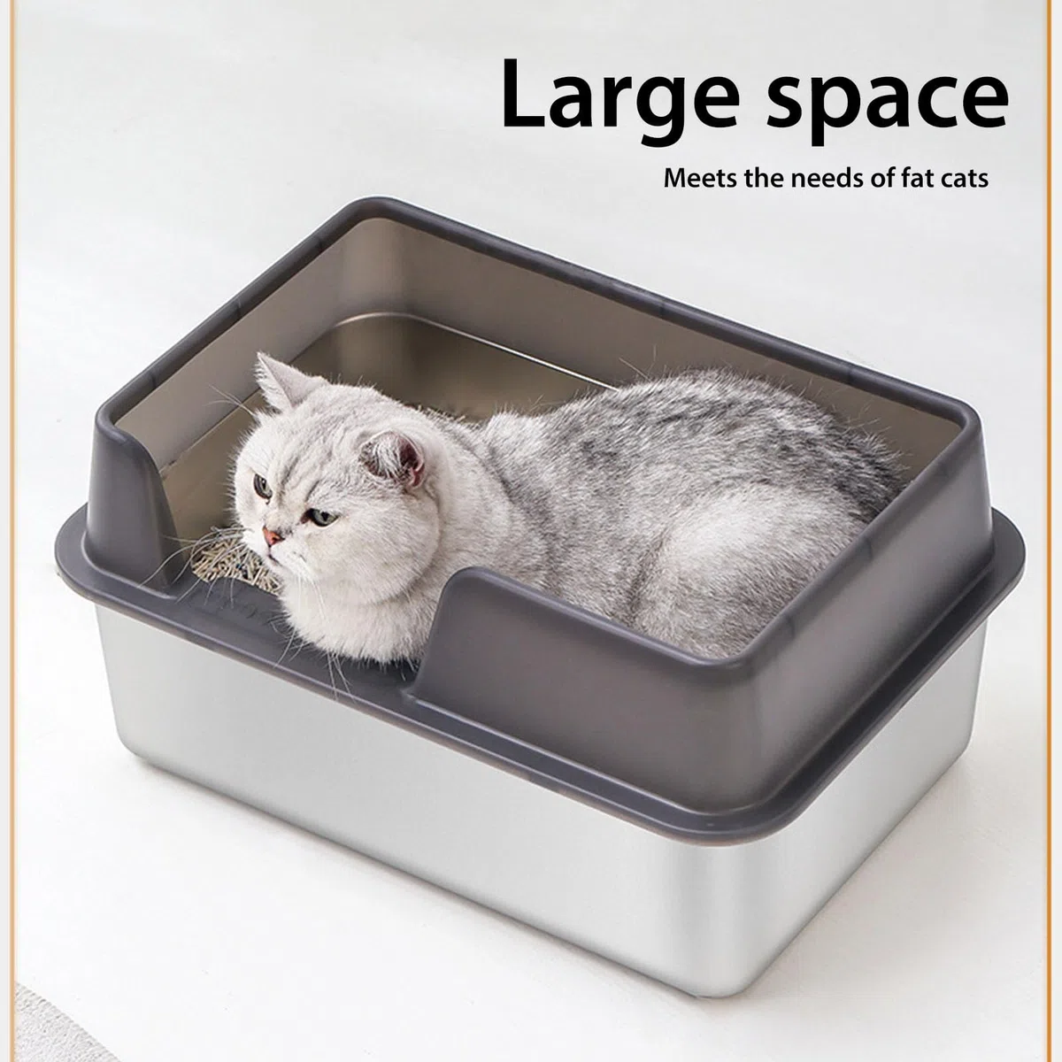 Culnflun Katzentoilette aus Edelstahl, Spritzwassergeschützte Katzentoilette mit Hoher Seite und Schaufel für Katzen, Kätzchen, Kaninchen, Meerschweinchen (L Schwarz)