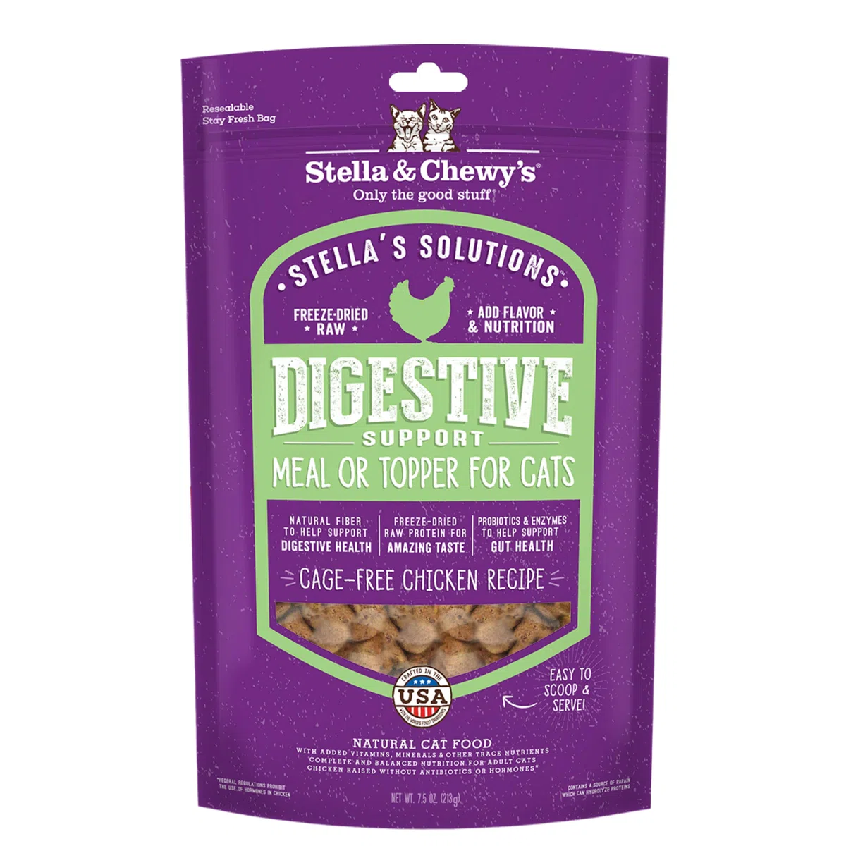 Stella & Chewy's – Stella's Solutions Digestive Boost – Käfigfreier Hühner-Mixer – gefriergetrocknet roh, proteinreich, getreidefreies Katzenfutter – 213 ml Beutel