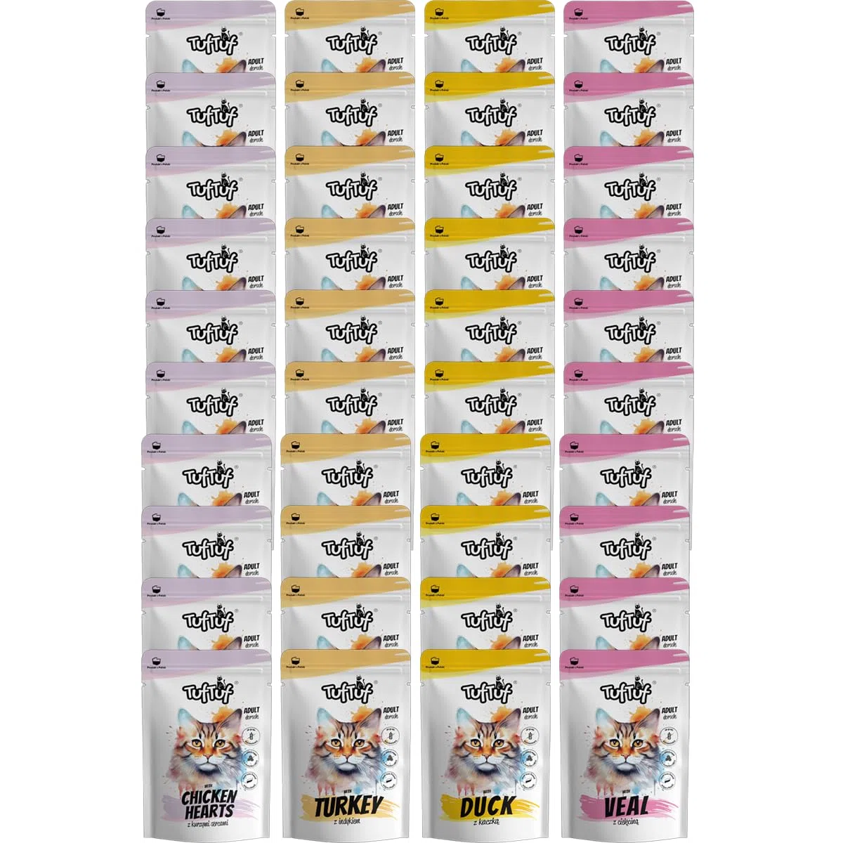 TufTuf Natürliches Nassfutter für Katzen,Katzefutter Nass, Mix, 40x100 g | nfutter futter - Mix - Beutel - 40x100g - Mahlzeit - 9% Rohprotein - getreidefrei - saftig