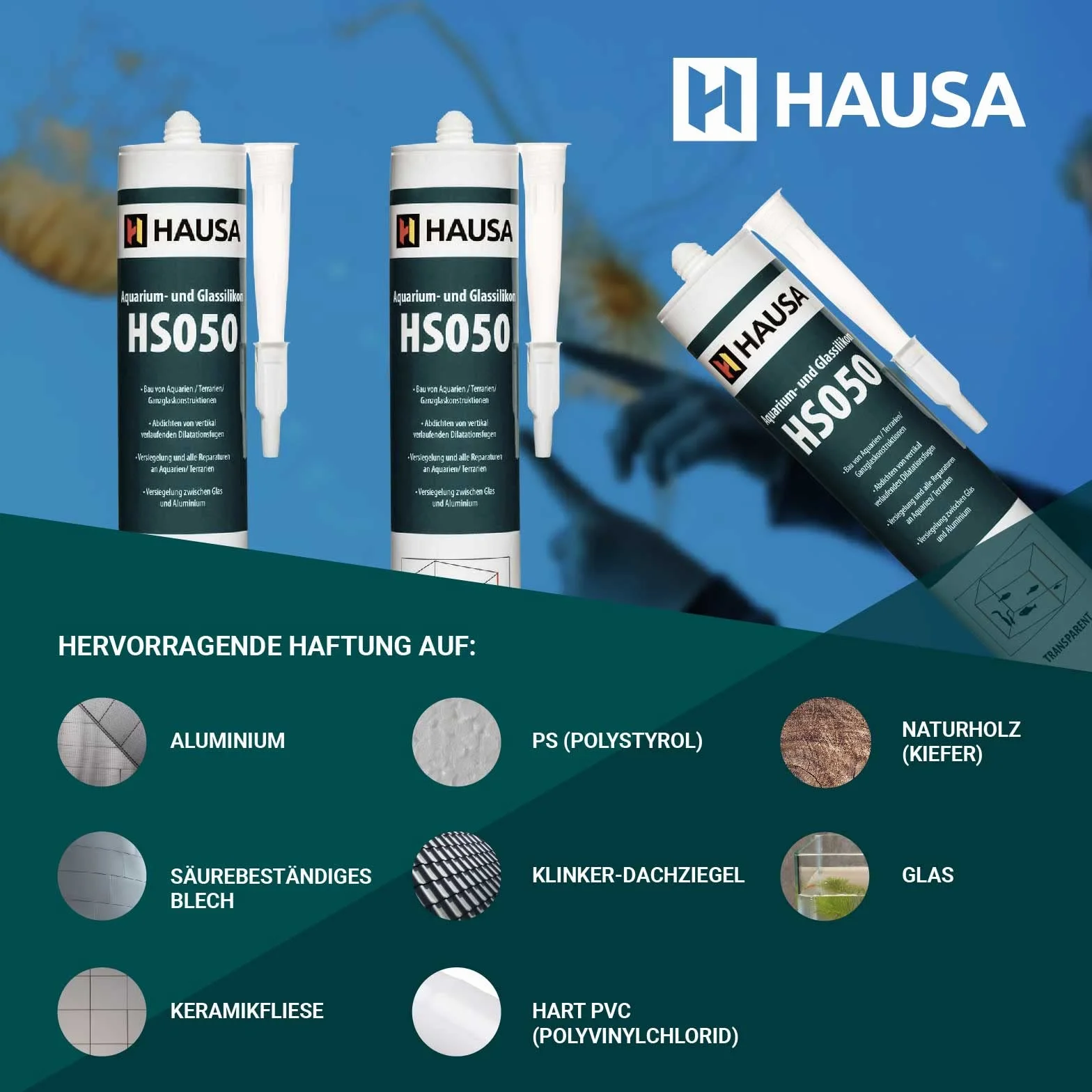 HAUSA Aquarium-Silikon Glas-Silikon HS050 schwarz 6x 310ml Silikon-Kleber & Dichtstoff für Aquarien Terrarien Glaskonstruktionen schnelle Aushärtung, süß- meerwasserbeständig, sicher für Fische