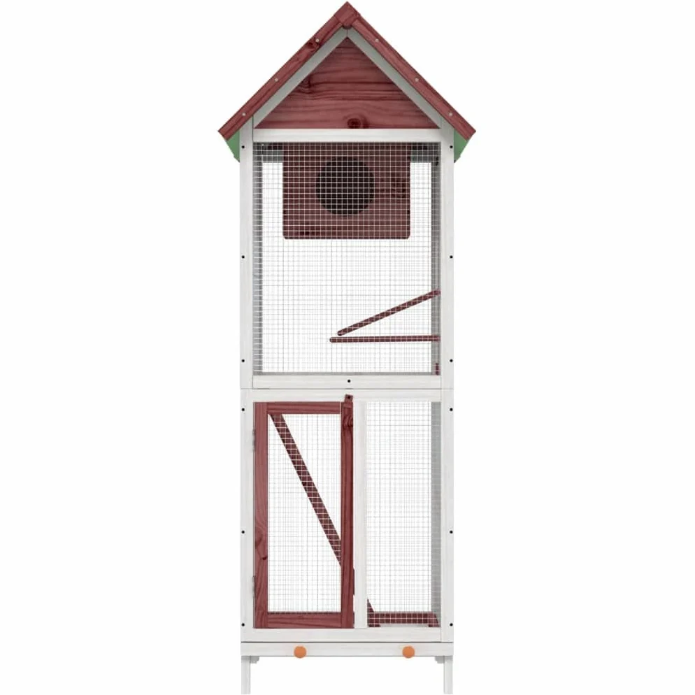 Voliere Mokka aus massivem Kiefernholz 60x58,5x160 cm mit wasserfestem Dach, Sitzstange, Nistkasten und Gitter für Papagei, Wellensittich, Kanarienvogel, Nymphensittich, Innen und Außen