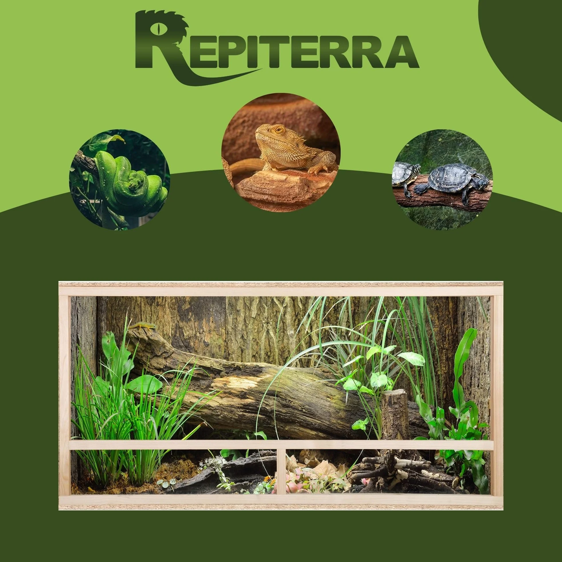REPITERRA Terrarium für Reptilien & Amphibien, Holzterrarium mit Seitenbelüftung 120x60x60 cm