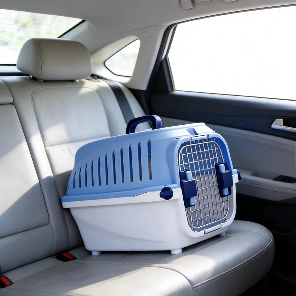 Katzenkäfig aus Kunststoff, tragbare Haustier-Transportbox mit ergonomischem Griff oben, autofreundliche Katzentrage für Kleintiere, Welpen, Kaninchen