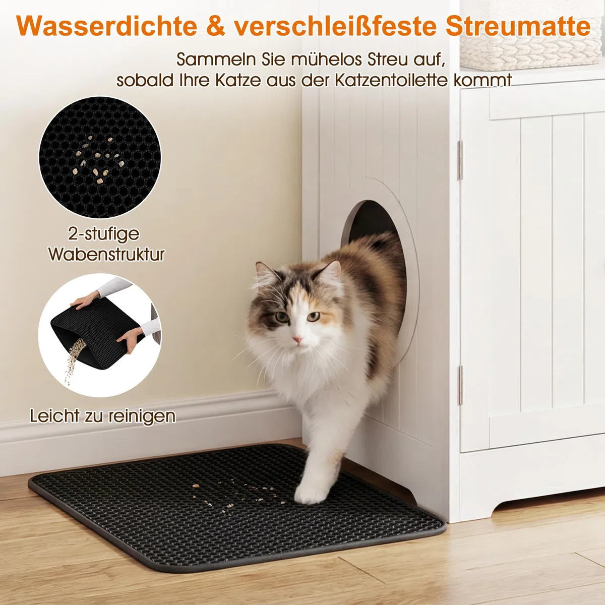 COSTWAY Katzenklo Schrank, Katzenschrank mit Streumatte, 2 abschließbaren Türen, Eingang & Fach, 3 in 1 Katzenhaus Katzentoilette Beistelltisch, Holz, Katzenmöbel für Wohnzimmer, Weiß