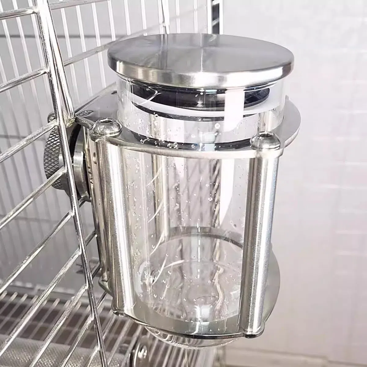 Robuste Glas-Wasserflasche für Haustiere, Edelstahl, tropffreie Trinkflasche, 350 ml, kaufester Wasserspender für Papageien, Vögel, Kaninchen und Nagetiere
