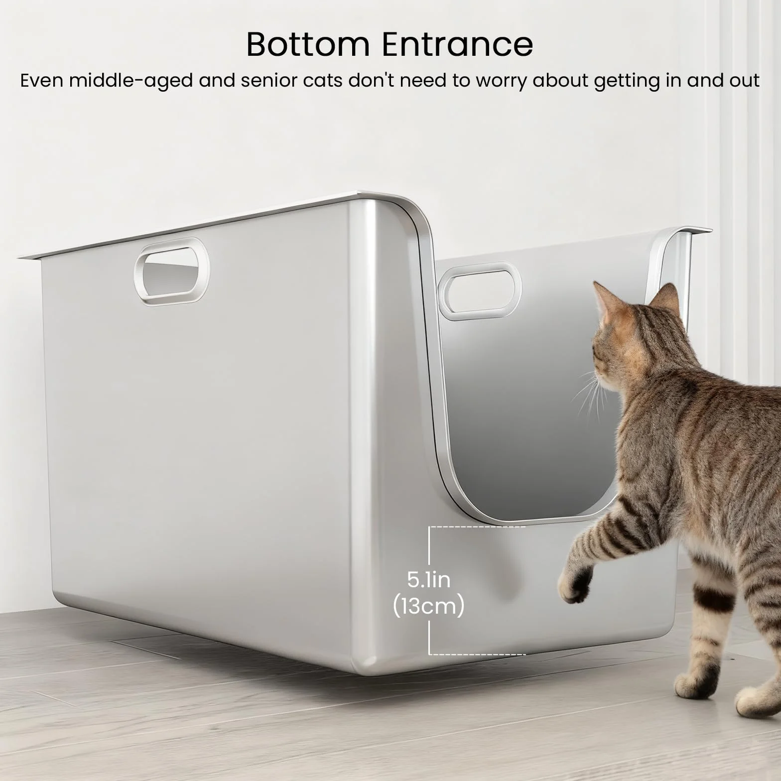 PTLOM Lebensmittelechtes Edelstahl Katzenklo Katzentoilette XL: 35cm Hohe Ränder Rostfrei,Auslaufsicher, Niedriger Einstieg für ältere Katzen + Rollen – Perfekt für Mehrkatzenhaushalte