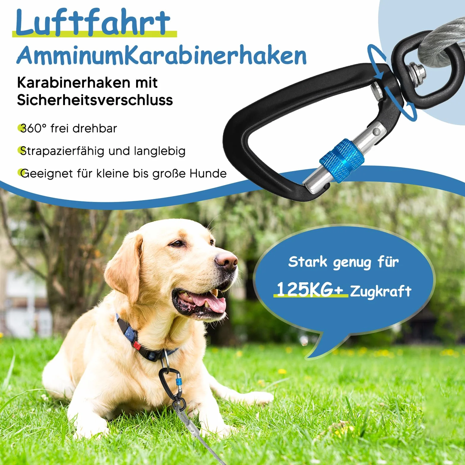Hofleine für große Hunde,Tie Out Cables Leinen Hofleine für Hunde, stoßdämpfender Feder,langlebiger und Leichter Drehhaken für Hof und Camp,rostfreie Pet Leine für mittlere bis große Hunde,9 Meter