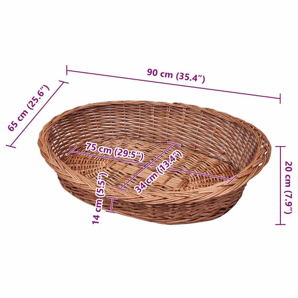 Hundebett aus Weide Natur 90 cm Hundekorb aus Weidengeflecht Haustierbett für große Hunde