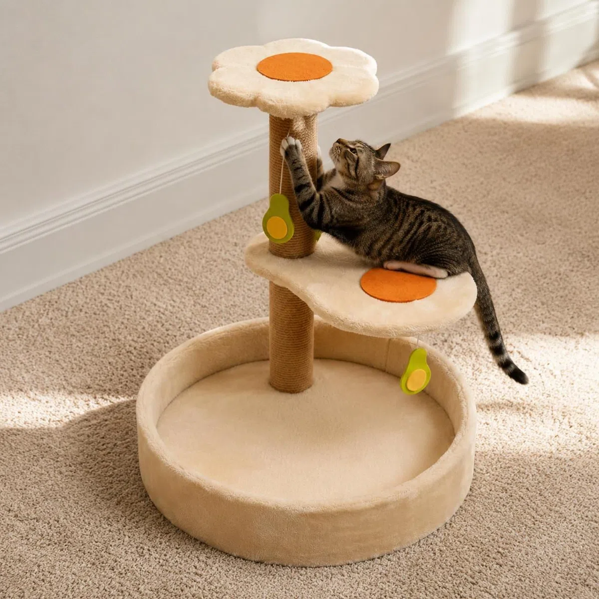 Kratzbaum Katzen Kletterturm Kletterbaum Katzenmöbel mit Sisal Umwickelten Pfosten Gepolsterten Liegeflächen Und, Kratzbaum Mit Straußenbaumhöhle
