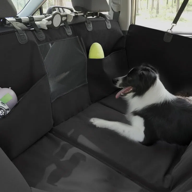 Hundedecke für Auto Rückbank, Rücksitz mit Seitenschutz und Sichtfenster, Kratzfeste und Wasserabweisende Autodecke Hund, Hundematte,Rücksitzbank(Schwarz