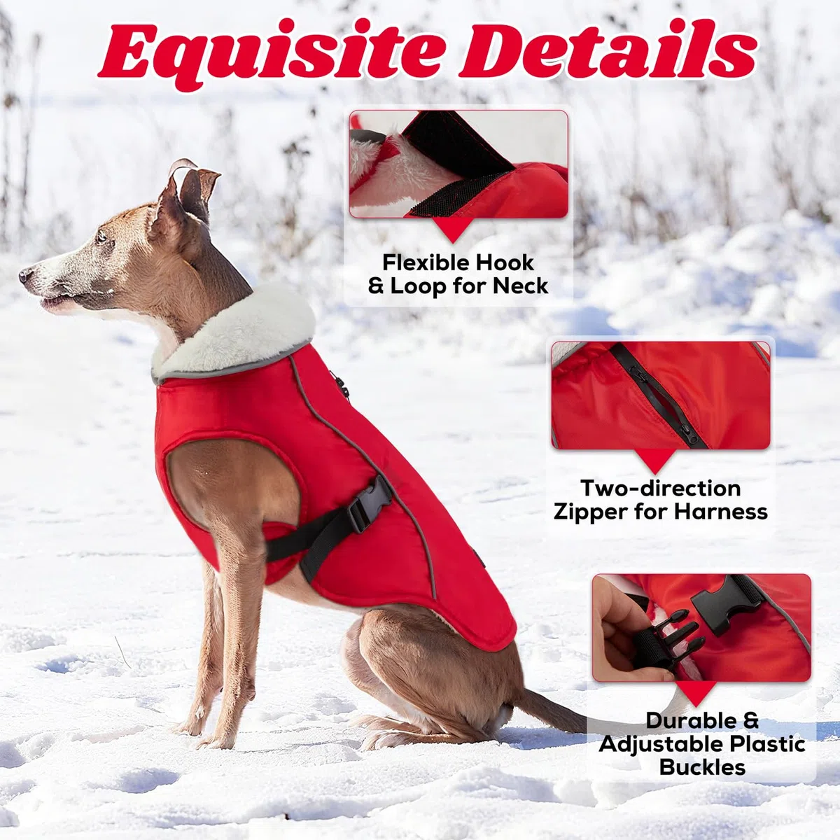 EMUST Hundemantel für den Winter, kuschelige Winterjacke für kleine/mittlere bis große Hunde, einfarbiger Hundemantel für die kalte Jahreszeit mit Fleecefutter, Rot, XXXL