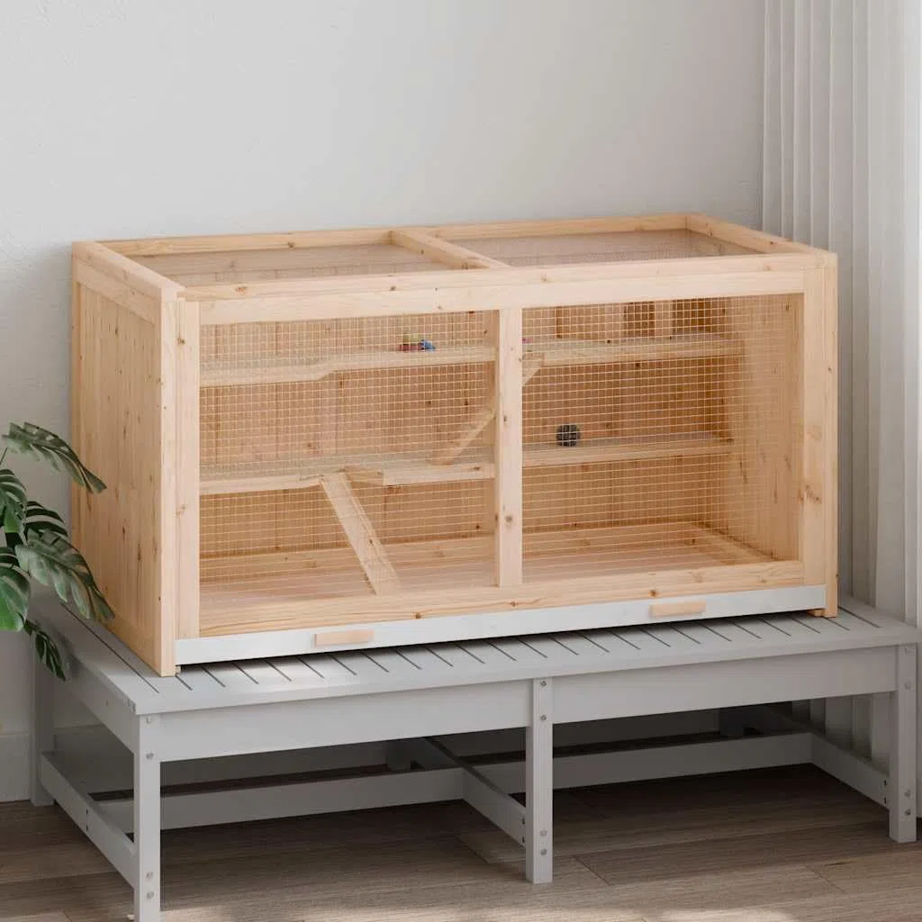 Hamsterkäfig aus Holz Nagerkäfig Tannenholz 89,5x45x45 cm | Großzügiges Nagerheim aus Tannenholz für Hamster und Mäuse, ideal für das Wohnzimmer mit praktischer Reinigungsschublade.