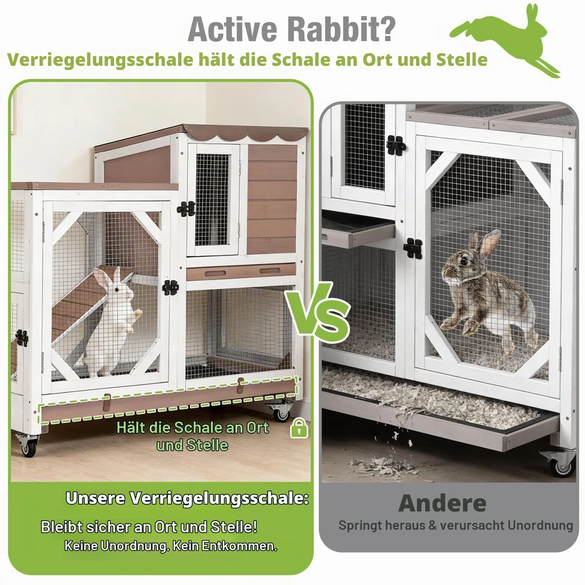 Innen- und Außenhaus Kaninchenhaus mit 2 Leckagesichtige Schiebetafeln, kaubeständiges Metallnetz, Regenabdeckung, 2-Story Holzkaninchenkäfig, Meeresschwein Haus mit Rädern (Braun)