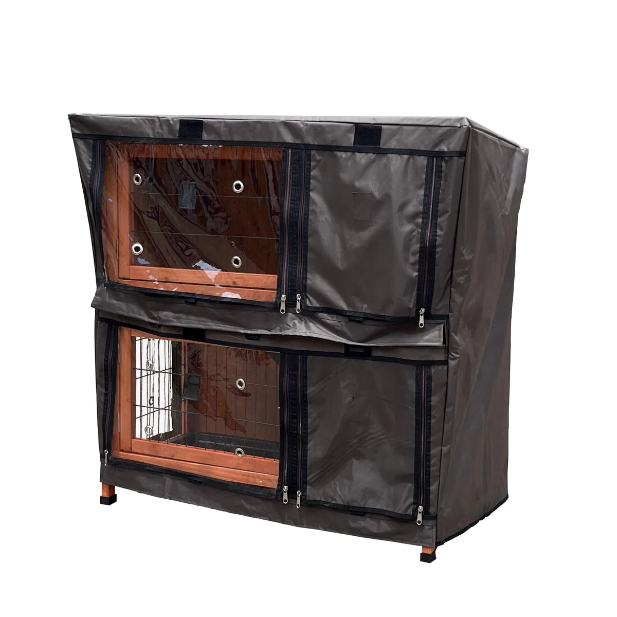 Bunny Business Doppelstöckiger Doppeldecker-Stall für Kaninchen/Meerschweinchen, mit ausziehbaren Ablagen und Dach zum Öffnen, Kaninchenstall und Laufstall und Abdeckungspaket (rot-BB-36-DDL-TR +