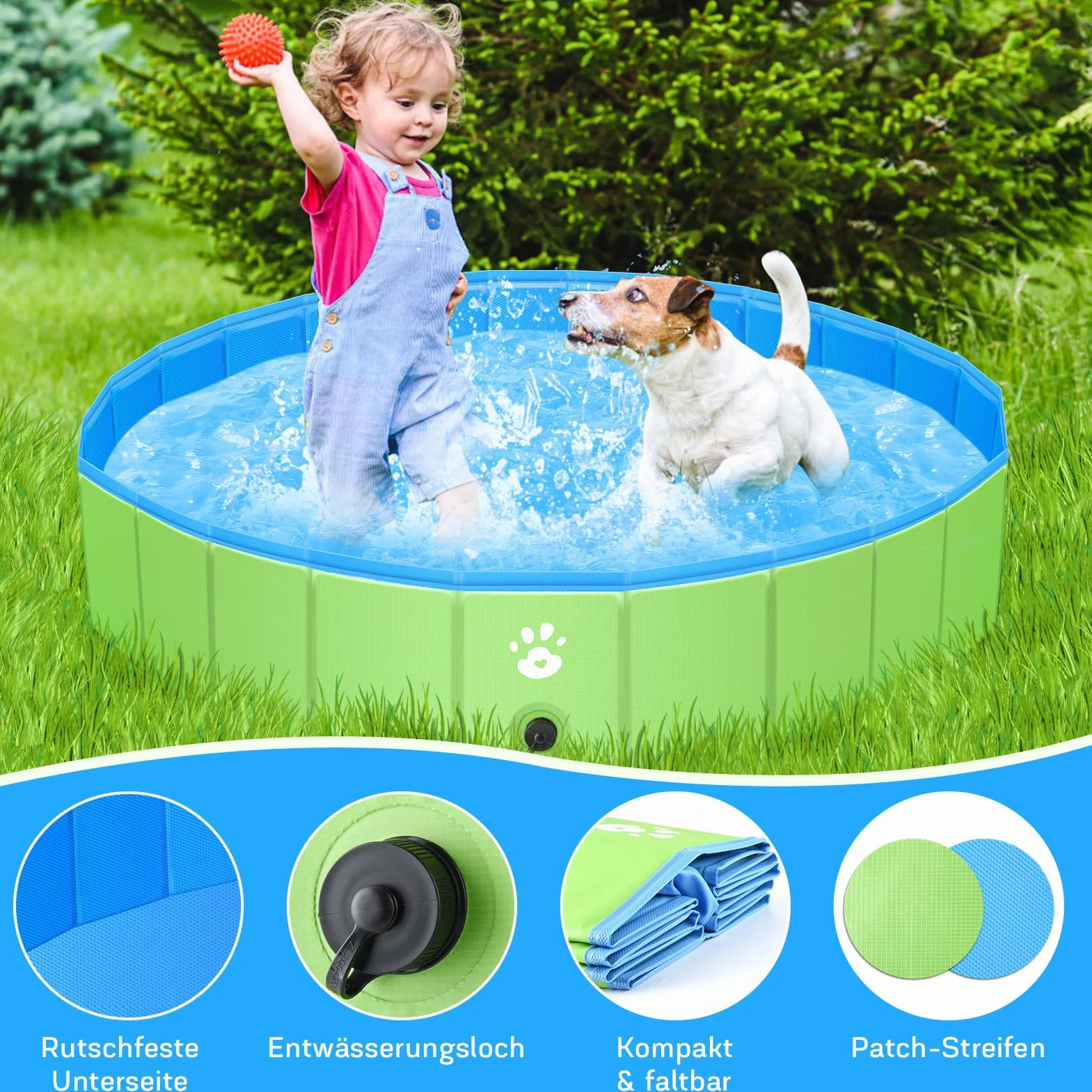 ZOOYAUE Hundepool, Faltbare Hundepools für Kleine, Mittlere&Große,Swimmingpool Planschbecken Hundebadewanne Faltbarer für Hunde und Katzen,Abriebfest&rutschfest