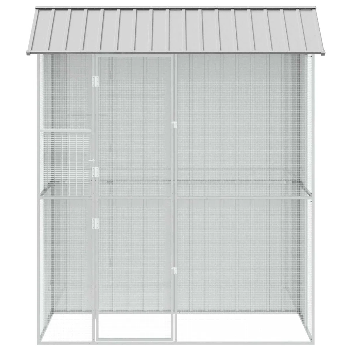 Vogelkäfig 215 x 110 x 247 cm aus verzinktem Stahl, Großes Gehege für Vögel im Außenbereich, Wetterfeste Vogelvoliere für Garten und Terrasse