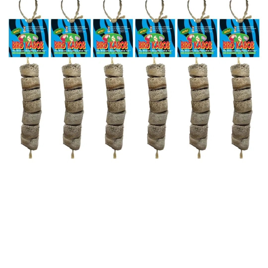 BIRD KABOB Mini – 6er-Pack – ein natürliches, ganzheitliches, von Tierärzten empfohlenes umweltfreundliches und zerkleinerbares Vogelspielzeug zum Aufhängen mit Yucca-Stücken