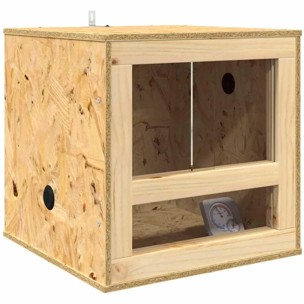 Großes OSB Terrarium mit Glastür, 40 x 40 x 90 cm, braun – Robustes Reptilienhaus für Amphibien, geräumig und pflegeleicht