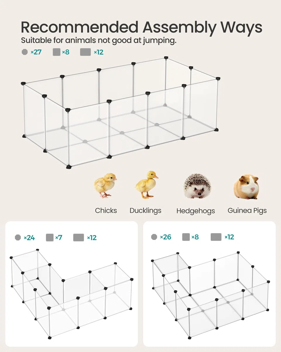 Songmics Haustier-Laufgitter mit Boden, modularer Zaunkäfig für kleine Tiere, Meerschweinchen, Hamster, Kaninchen, Haustier-Übungslauf und Käfig, transparente Kunststoffplatten, ULPC02W