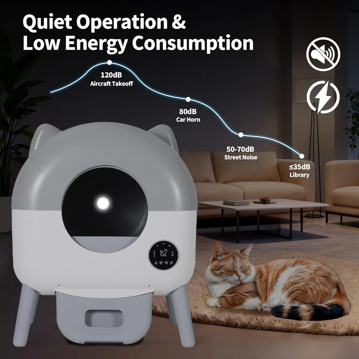 Selbstreinigende Katzentoilette, 76L Katzenklo Selbstreinigend, APP-gesteuert, Sicherheitssensoren, Geruchskontrolle, Automatische Katzentoilette für Mehrere Katzen, LED-Nachtlicht,1 Rolle Müllbeutel