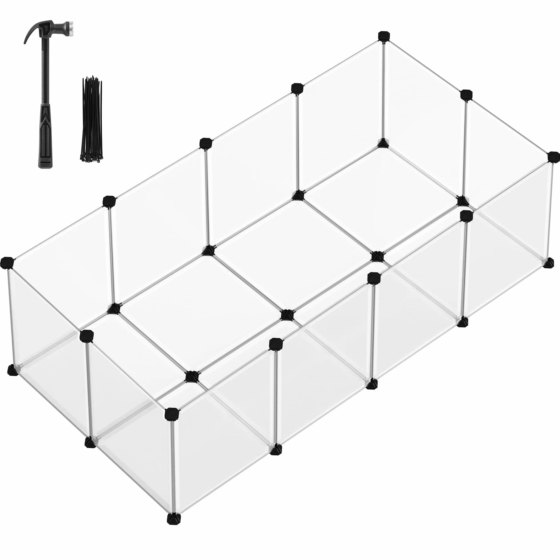 Songmics Haustier-Laufgitter mit Boden, modularer Zaunkäfig für kleine Tiere, Meerschweinchen, Hamster, Kaninchen, Haustier-Übungslauf und Käfig, transparente Kunststoffplatten, ULPC02W