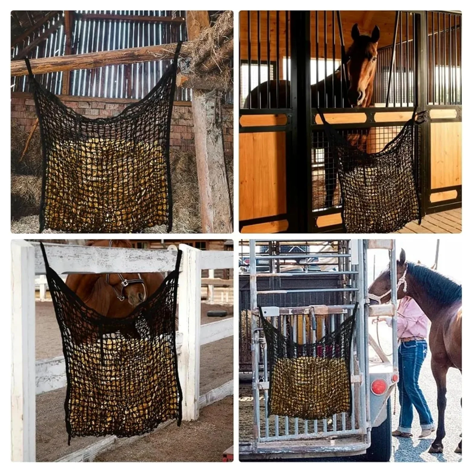 Heunetz für Pferde 2-teilige Heunetze for langsames Füttern von Pferden, 80 x 90 cm, Pferdetasche mit großem Fassungsvermögen und Kleiner Öffnung for Pferdeziegen(HayNet-Bk-2p)