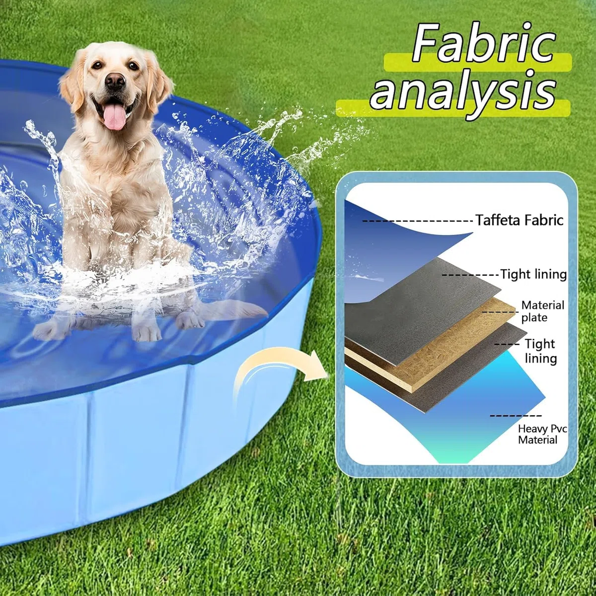 Hundepool, 160cm*30cm, Zusammenklappbarer Robuster Wasserdichter Schwimmpool für Kleine, Mittelgroße & Große- Anti-Rutsch Badewanne mit Verschleißfester Oberfläche für Katzen und Hunde im Garten
