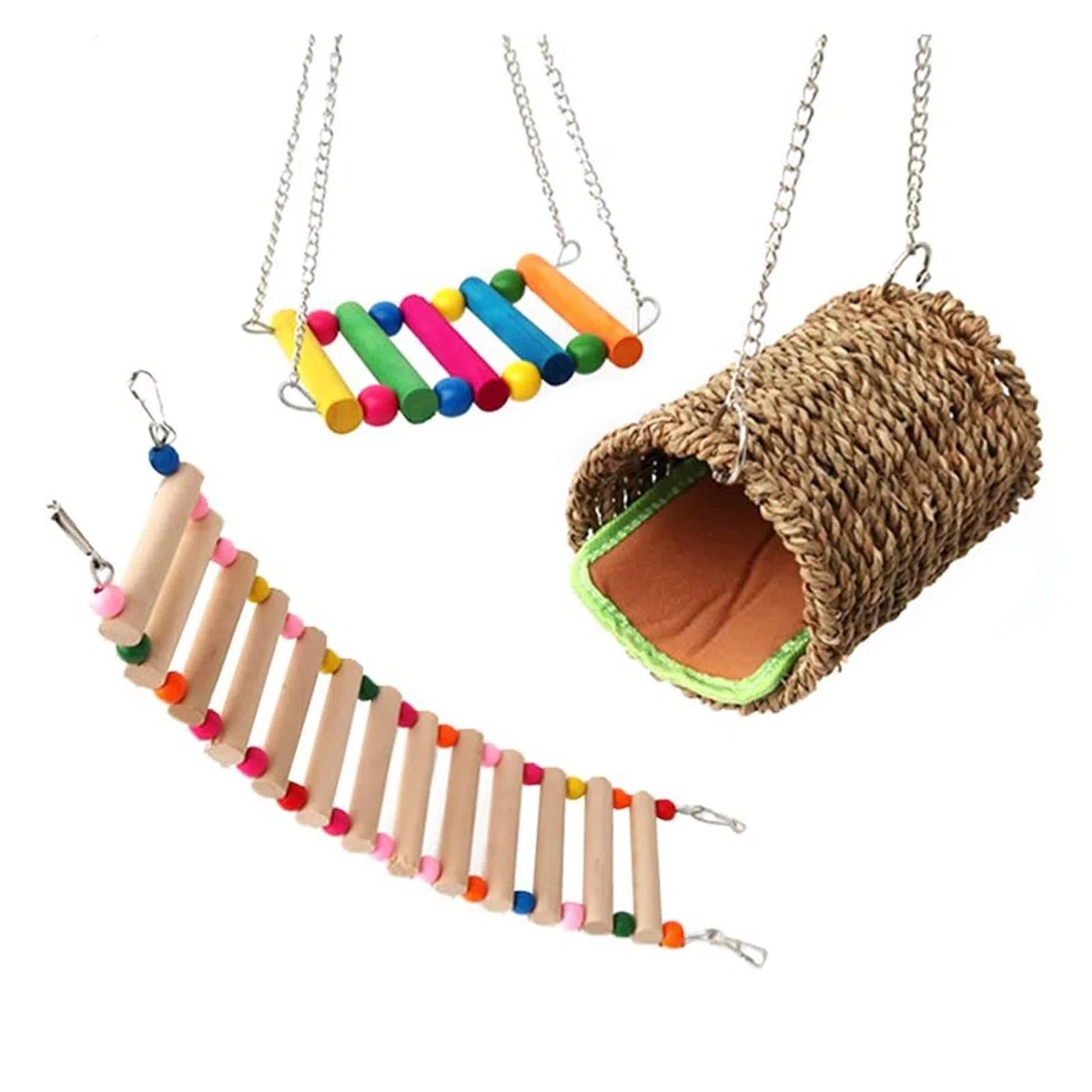 ArinkO 3-teiliges Vogelspielzeug-Set: Gemütliches Nest, Schaukel und Leiter für Hamster und kleine Vögel