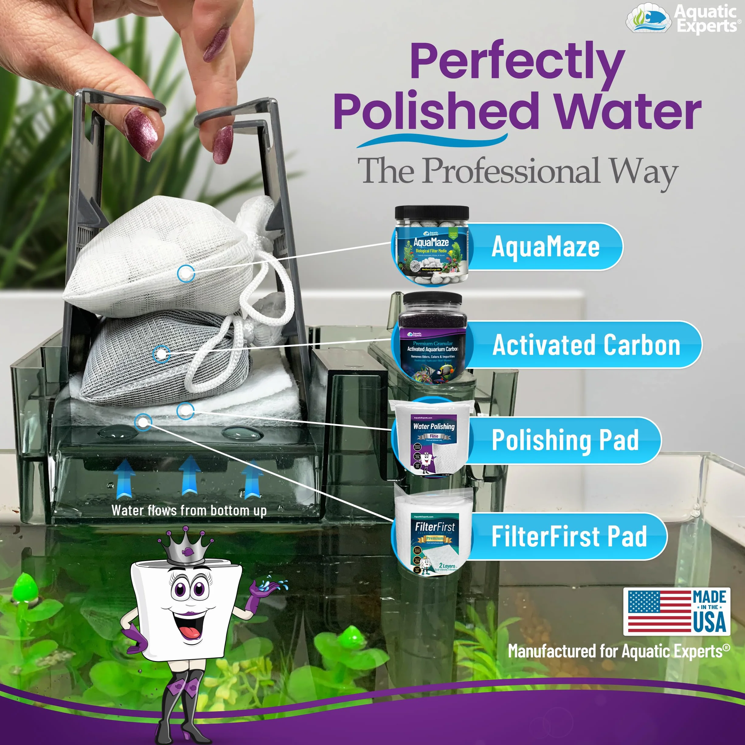Aquatic Experts Aquarium-Polierfilter-Pad, Wasserpolierpad für Aquariumfilter, Filterwatte für Aquariumfilter, (100 Mikron, 61 x 91,4 cm, 4 Stück)