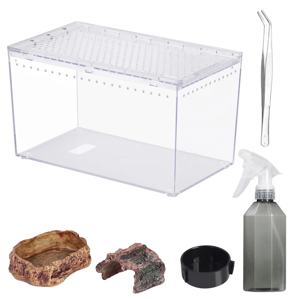 Reptilien-PC-Terrarium, 25,9 x 15 x 14,5 cm, Vollsicht-Reptilien-Aquarium, Starter-Set für Insekten, Pflanzen, Fische, Gecko, Spinnen, Lebensraum, Amphibien, Gehege mit versteckter Höhle