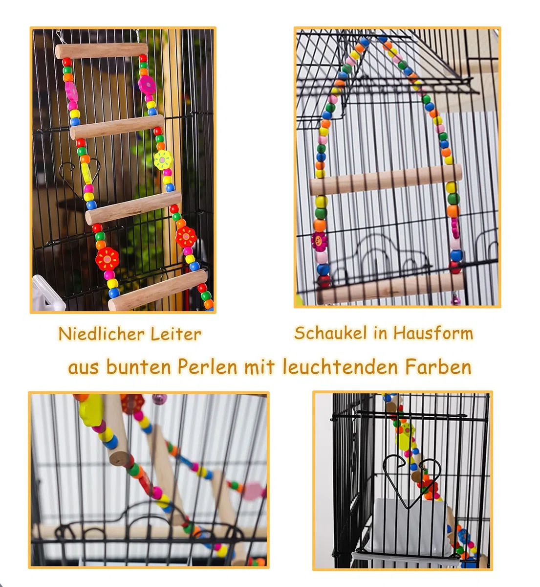 Vogelkäfig Wellensittiche Groß Vogelvoliere Vogelbauer Vogelhaus Käfig für Papagei Kanarienvogel mit Zubehör Nistkasten Spielzeug Sitzstangen Schaukel Rattan Bälle Leiter Trennwand Trenngitter