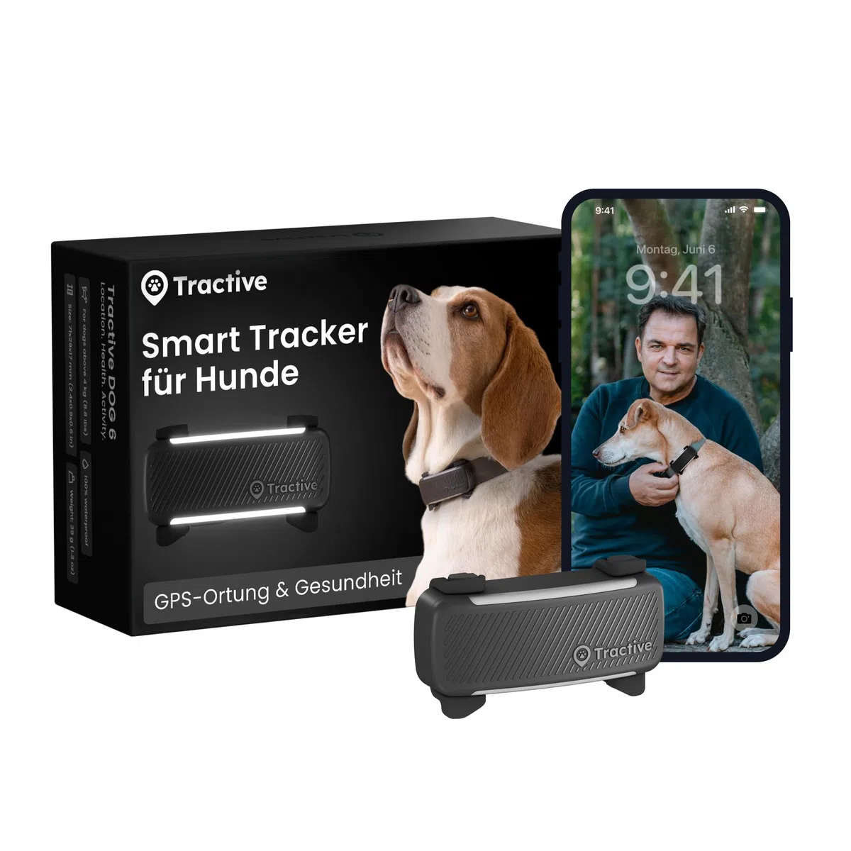 Tractive GPS Tracker Hund 2025 Edition Live-Ortung Weglaufalarm Aktivitätstracking Schwarz