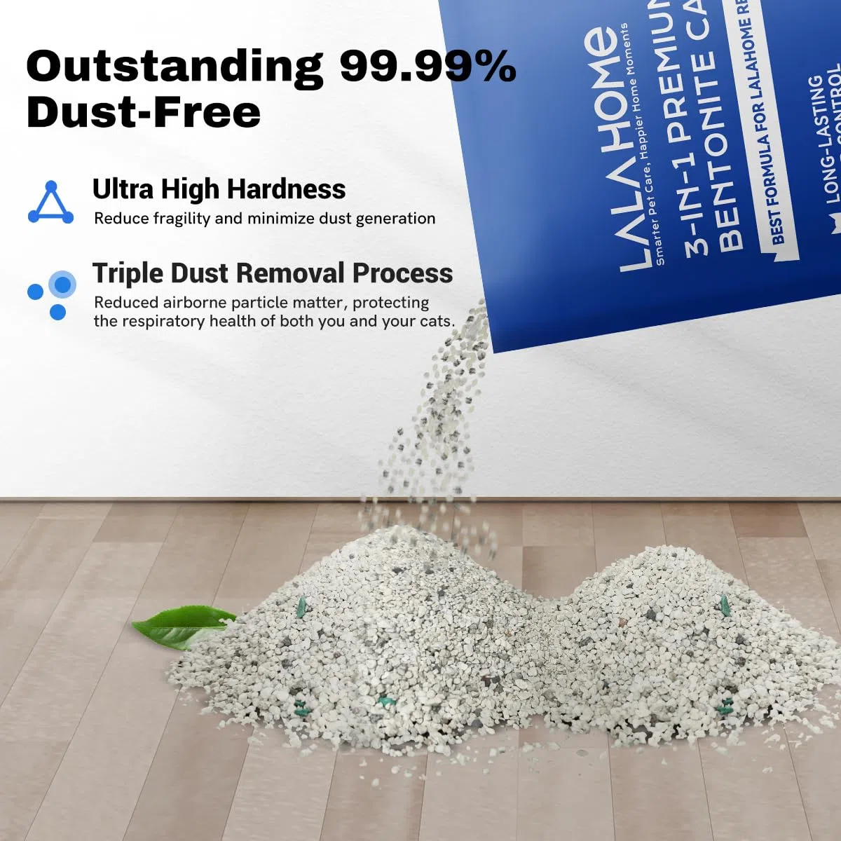 Premium Bentonit Katzenstreu Natriumbasiert, klumpendes Katzenstreu, staubfrei, starke Haltbarkeit, Geruchskontrolle, geruchlose natürliche Mineralformel, Kitty Litter Bluk für RealScooper, 3