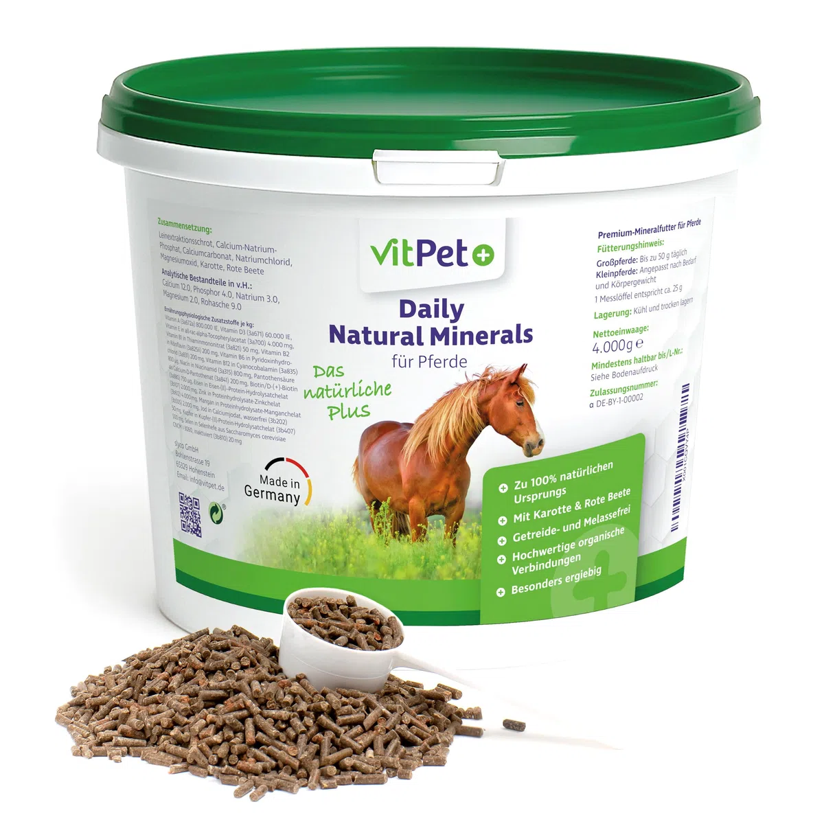 Daily Natural Minerals – Premium Mineralfutter Pferde 4 kg | Magnesium, Biotin, Zink, Selen | Getreidefrei & Melassefrei | inkl. Dosierlöffel