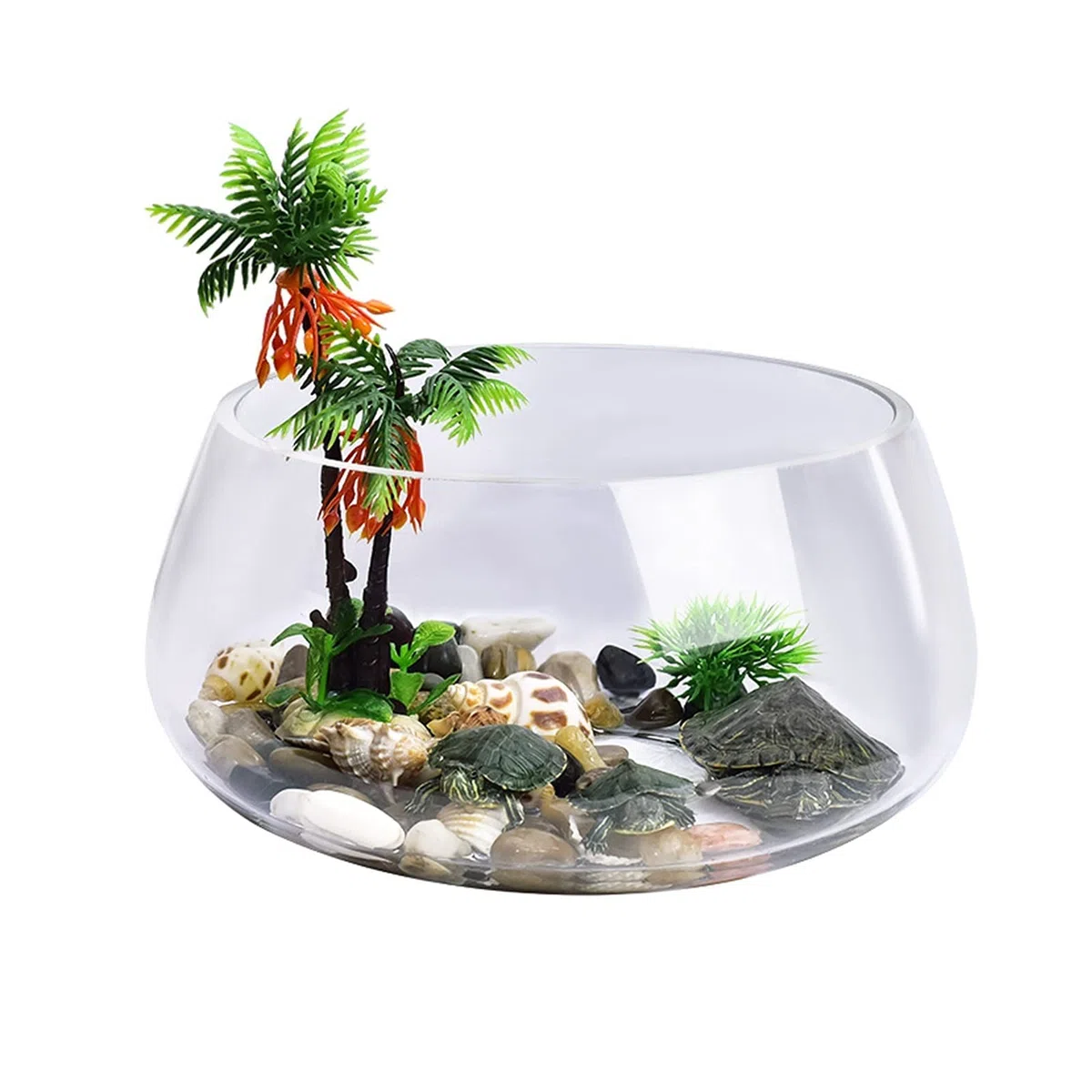 Schildkrötenbecken, Schildkrötenbecken aus Glas, rund, Zuchtbecken, Box für den Schreibtisch zu Hause, kleine Fische, kleines Mini-Tischbecken für Schildkröten, Landschaftsbecken für Reptilien (L)