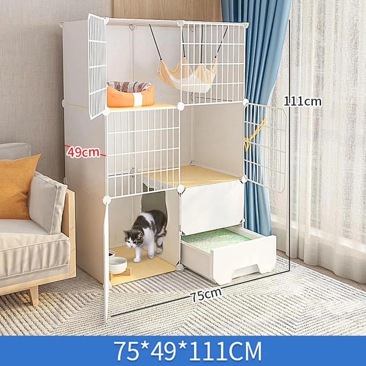 Katzenkäfig – tragbar, groß & mit Tablett(75 * 49 * 75cm)