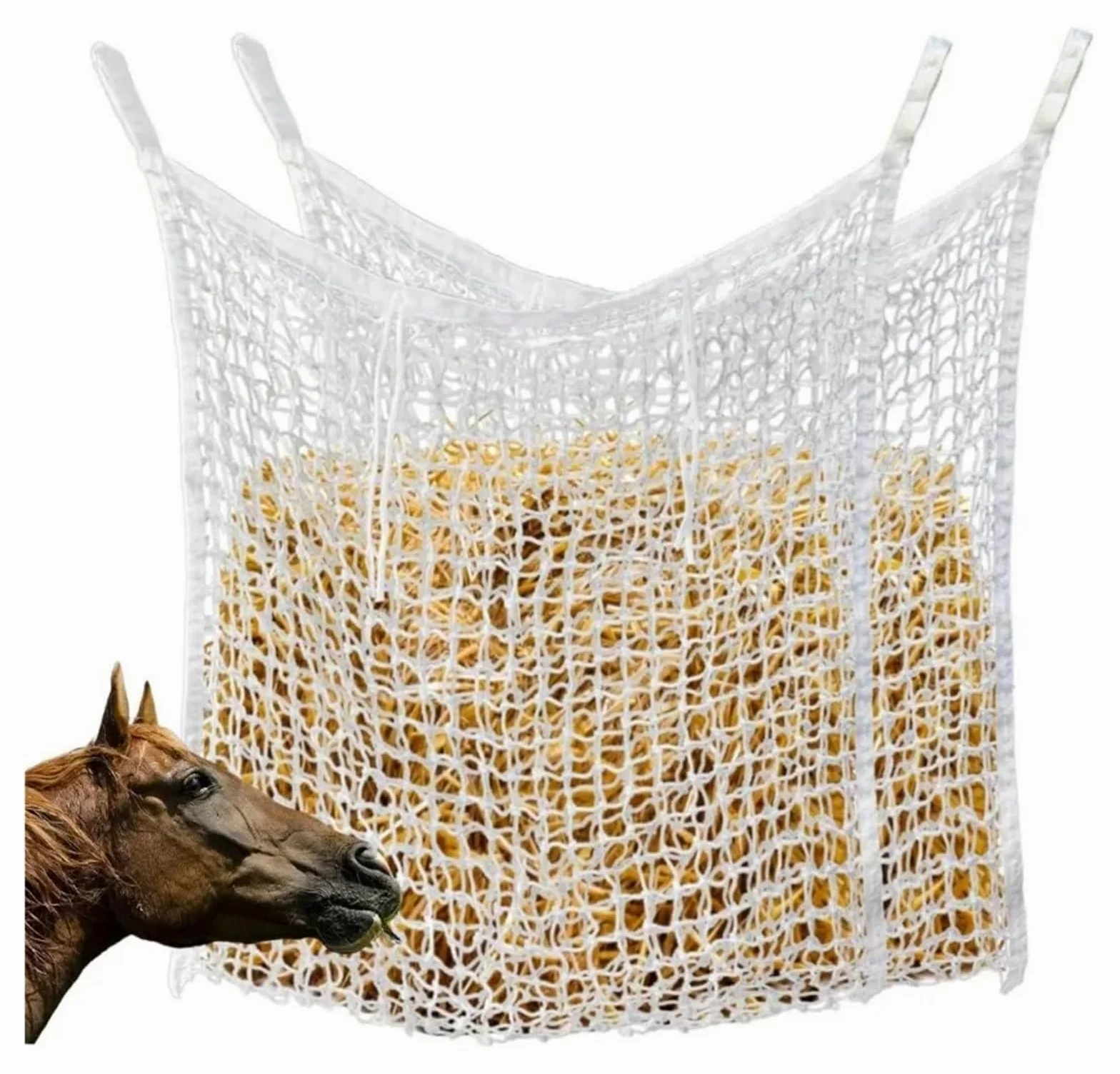 Heunetz für Pferde 2-teilige Heunetze for langsames Füttern von Pferden, 80 x 90 cm, Pferdetasche mit großem Fassungsvermögen und Kleiner Öffnung for Pferdeziegen(HayNet-Bk-2p)