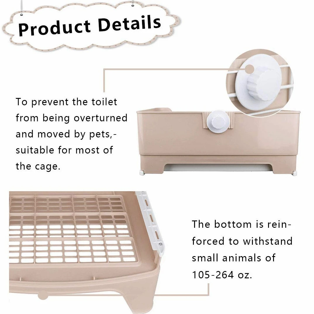 PINVNBY Große Katzentoilette für Kaninchen, größere Katzentoilette mit Schublade, Ecktoilette für ausgewachsene Meerschweinchen, Chinchillas, Frettchen, Igel, kleine Tiere (braun)