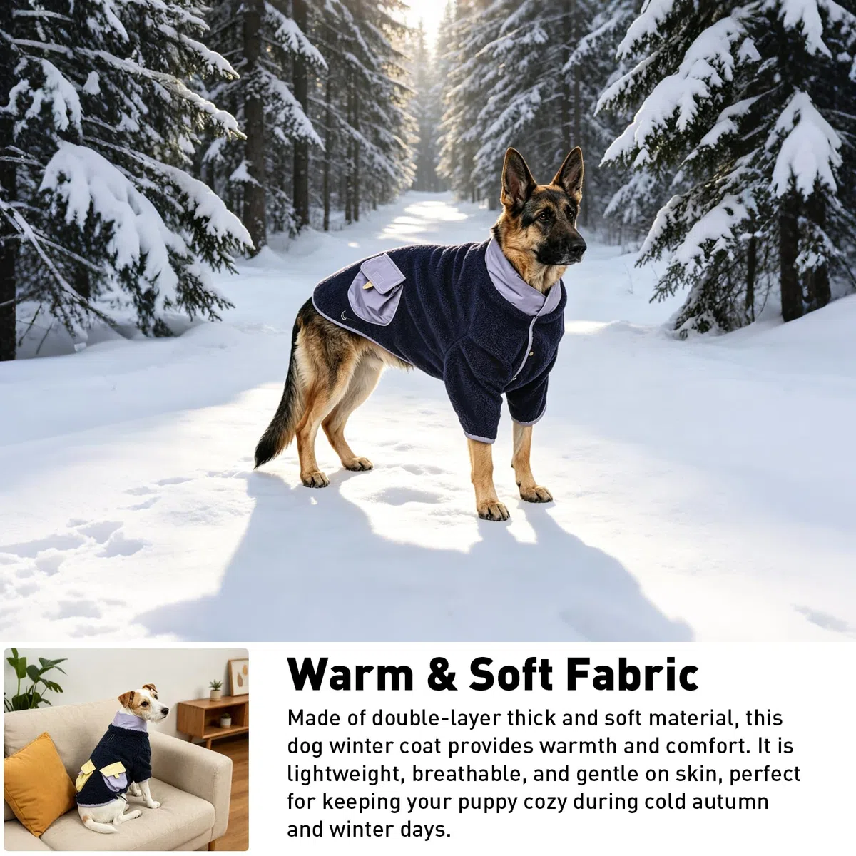 Hunde-Wintermantel, windabweisende Jacke für alle Rassen, Braun, XS | 2 Taschen auf der Rückseite, verstellbar und elastisch, Klettverschluss