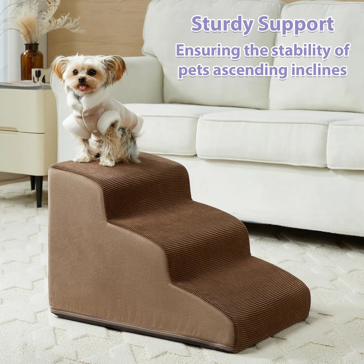 LEXTRO Dog Stairs for Small Dogs, 3-Steps Dog Ramp for Bed and Couch, Pet Stairs with Highly Supportive Foam and Non-Slip Bottom, Dog Steps for Cat & Doggie (High 15.7 Inch)
