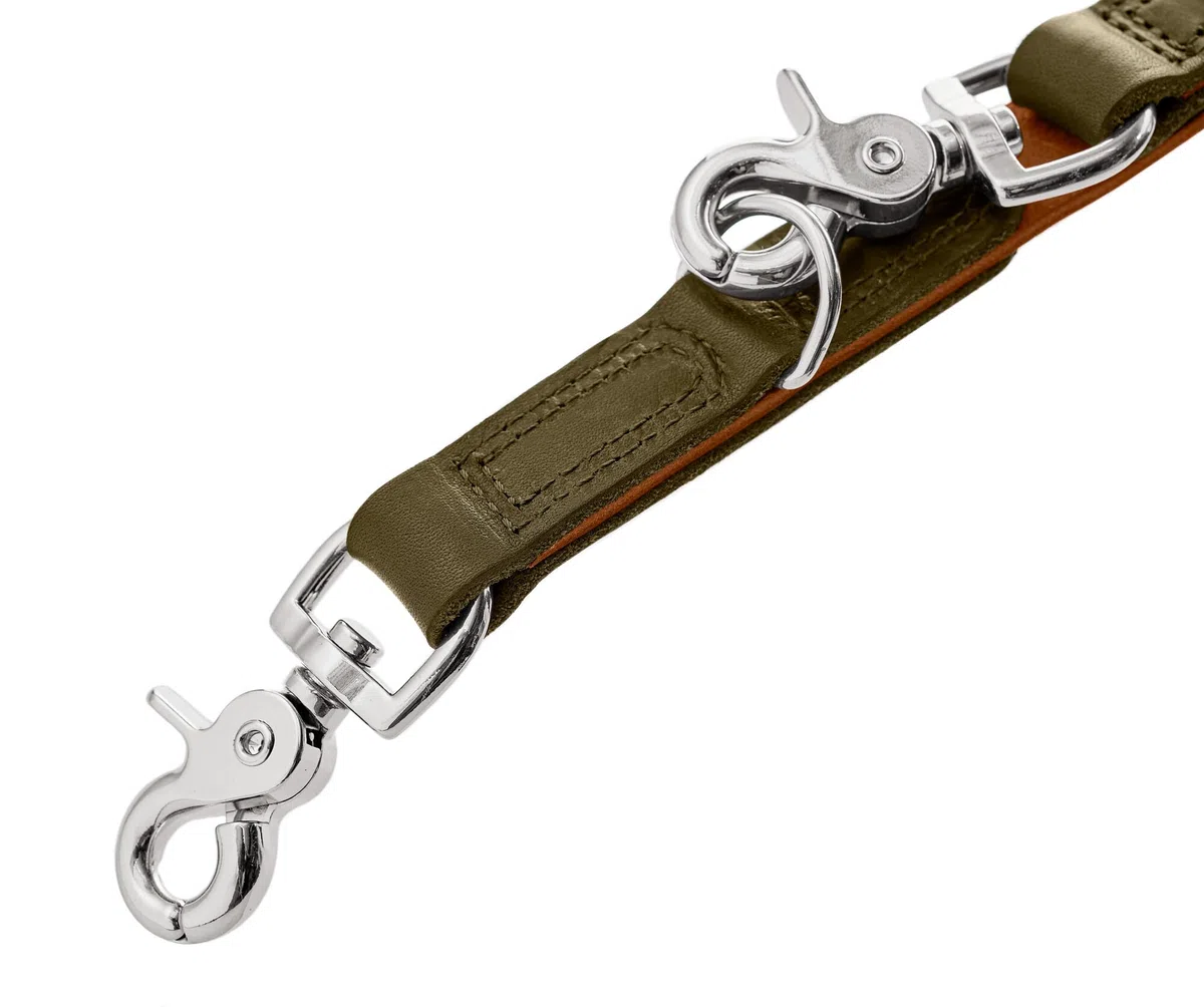 HUNTER Verstellbare Hundeführleine LEMVIG, Farbe: Cognac/Oliv, Leder, 3-Fach verstellbar, belastbar & strapazierfähig, komfortabel, elegant & trendig, Made in Germany, Größe: 20/200
