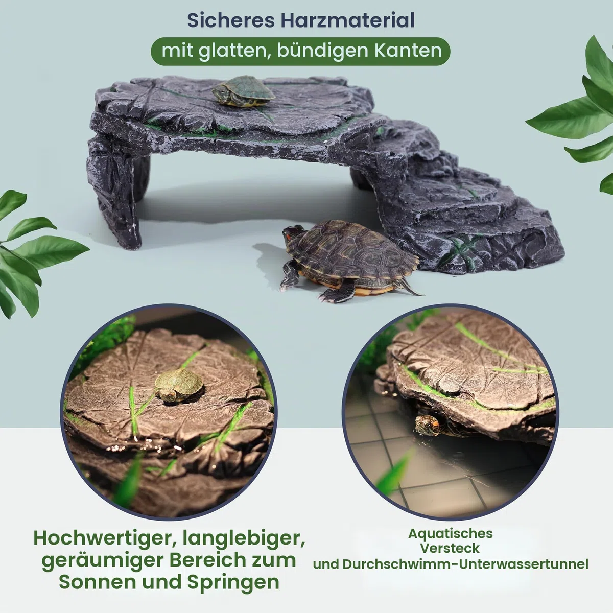 Großes Schildkröten-Tank-Kit für Wasserschildkröten – komplettes Starter-Habitat mit Filter, UVB-Lampe, Sonnenplattform, Pflanzen, Futterring – Schildkröten-Aquarium-Kit (Schwarz)