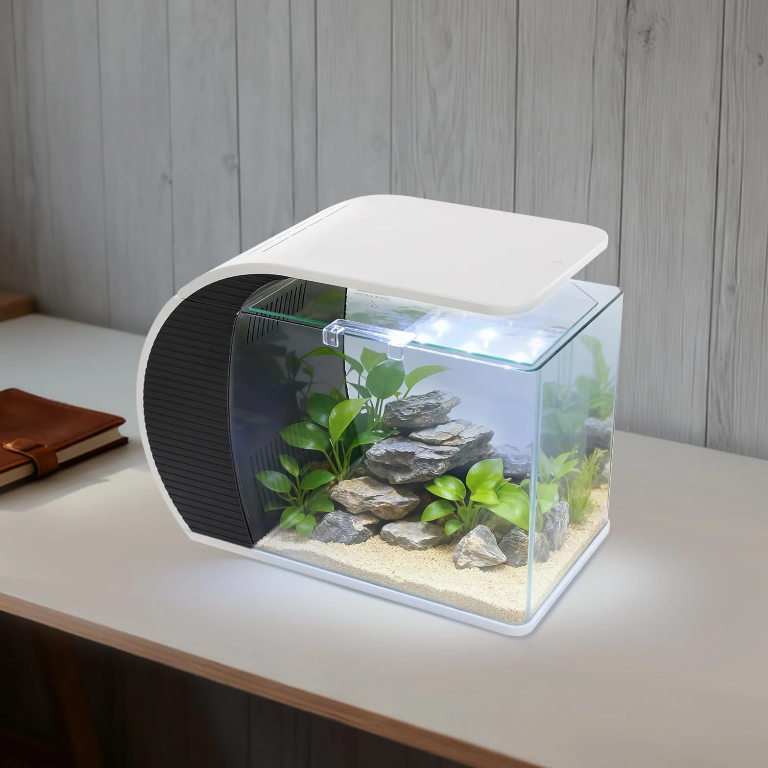 Desktop Aquarium Komplettset 19L Glas-Aquarium mit LED Beleuchtung, Filter & Pumpe, Ideal für Wohnzimmer, Büro, Schlafzimmer 42.3 x 22.6 x 31.5cm