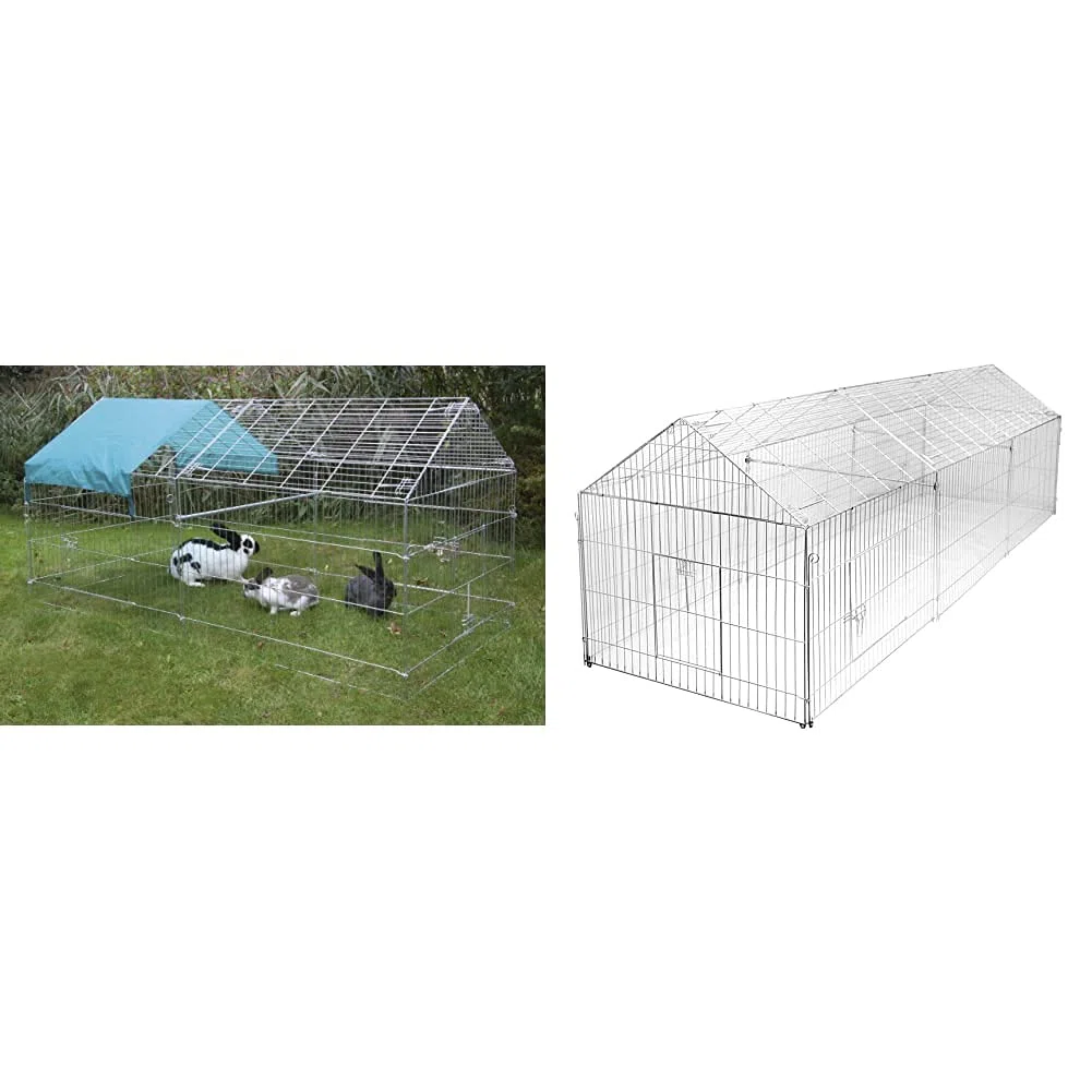 Kerbl Freilaufgehege, verzinkt, mit Sonnenschutz, 220x103x103cm & 70358 Erweiterungsset zu Freilauf- gehege 70345, 110 x 103 x 103 cm
