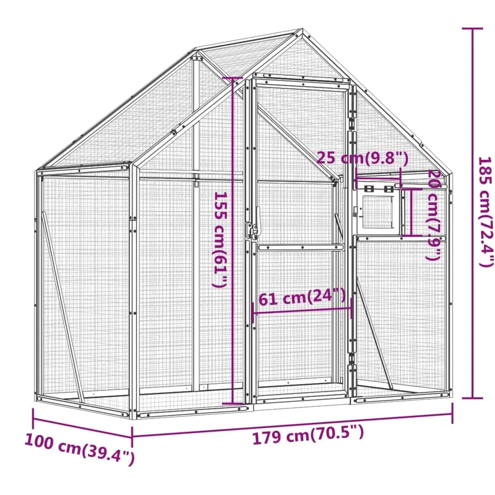 Voliere Anthrazit aus Aluminium, 179 x 100 x 185 cm, vogelkäfig mit Gitter und Dach, für Garten Balkon Zimmer, geeignet für wellensittich, papagei, kanarienvogel, nymphensittich