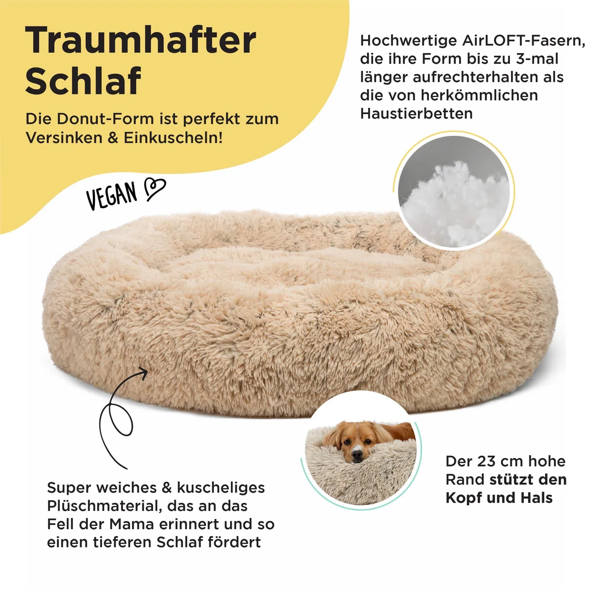 Best Friends by Sheri The Original Calming Donut - Beruhigendes Haustierbett - maschinenwaschbarer Reißverschluss-Bezug - Taupe - 91 x 91 cm - L
