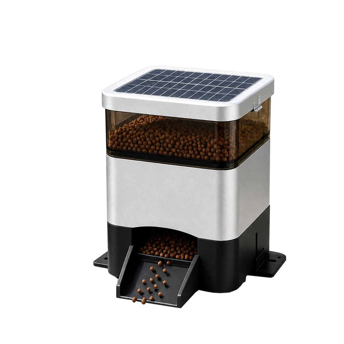 Urlaubs-Automatischer Fischfütterer, 4L(10L) Solarbetrieben mit Mobilsteuerung, Solar- & Netz-Timer, Feuchtigkeitsgeschützt für Außenteich Silver-4L