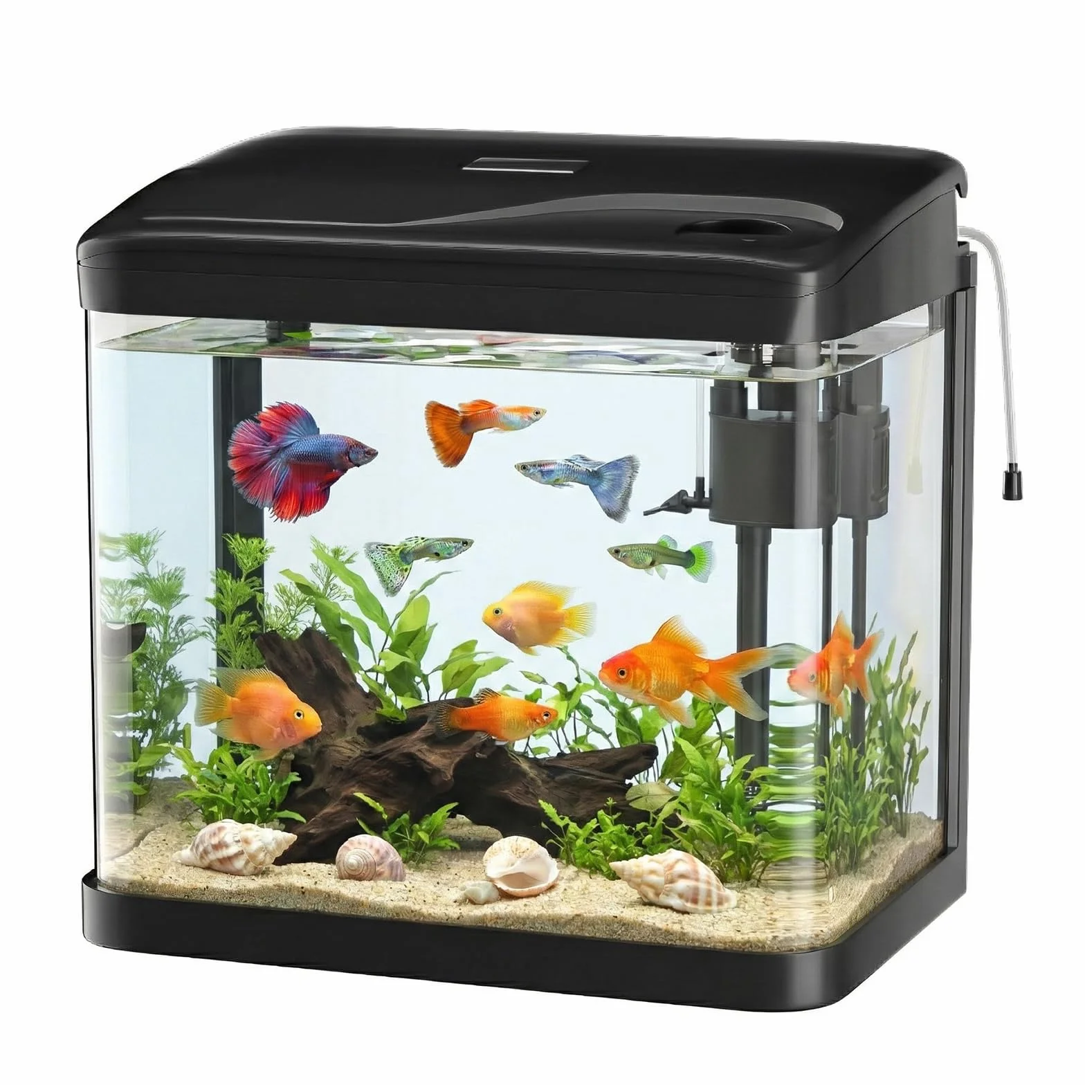 10L Aquarium Set Nano Fischtank Aquarium Mit LED-Leuchten & Filtersystem kleines Aquariums Komplettset Schwarz